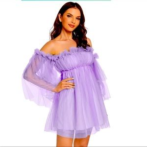 ✨New✨ Flaunce Off Shoulder Lilac Purple Ruffle Mesh Dress